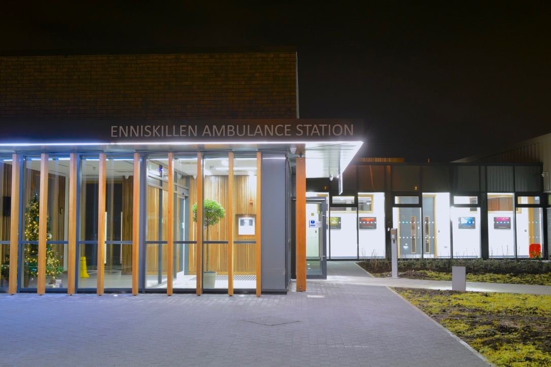 Enniskillen Ambulance Station entrance at night